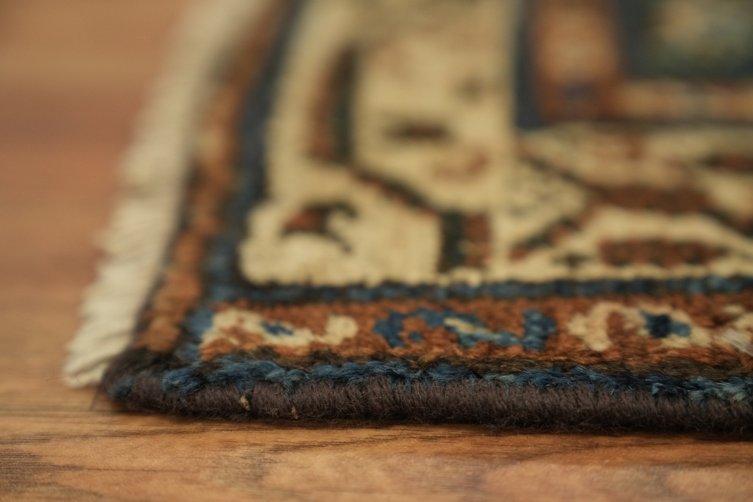 Vintage Geometric Patterned Blue Wool Malayer Rug 3x5