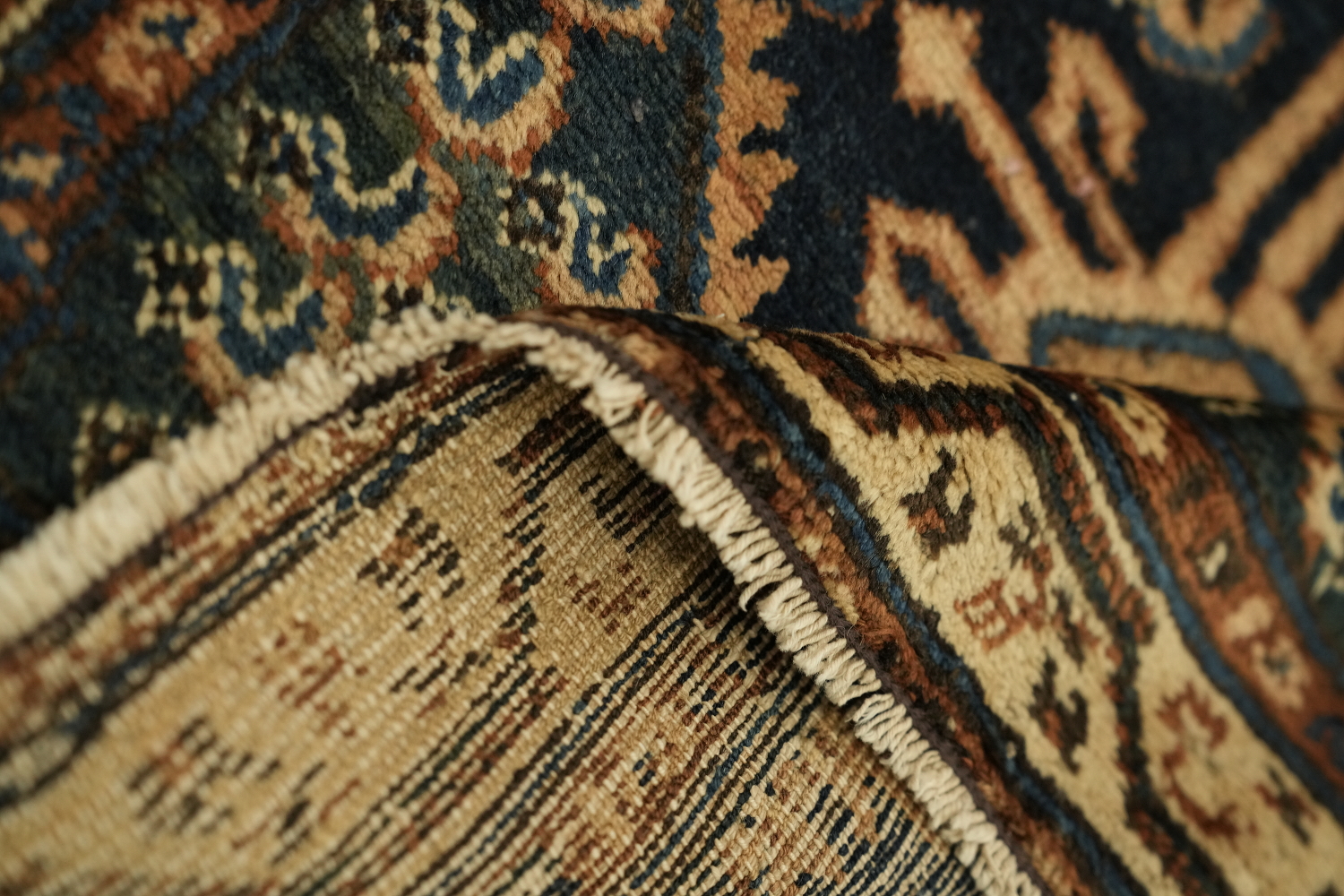 Vintage Geometric Patterned Blue Wool Malayer Rug 3x5