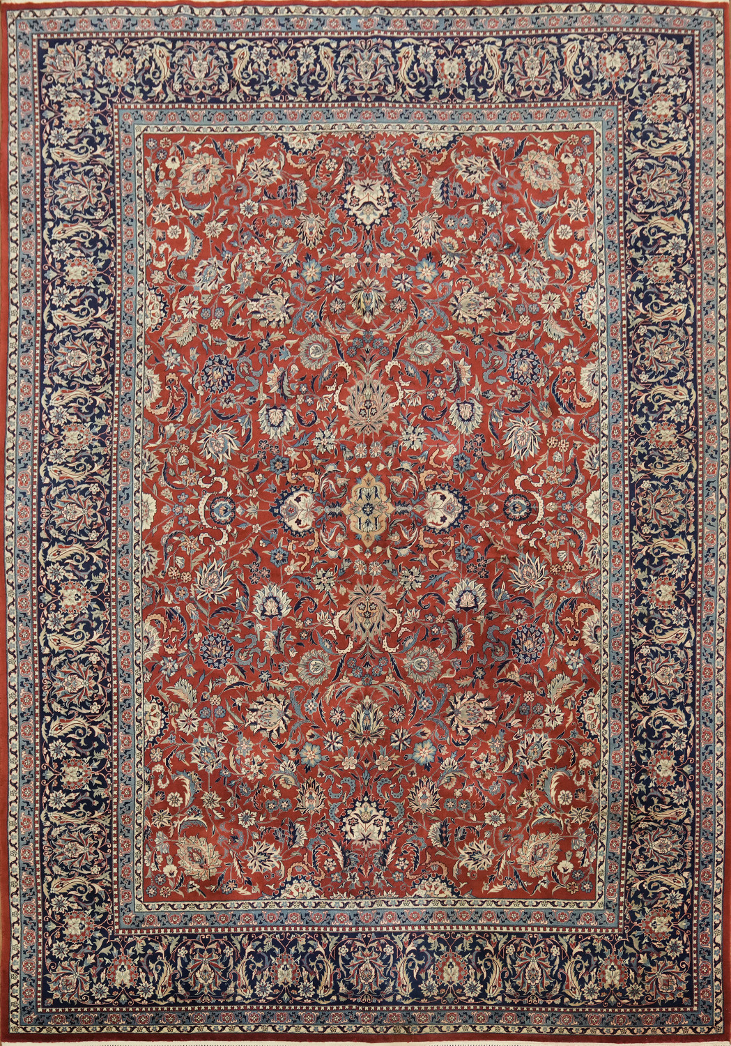 All-Over Floral Red Kerman Large Persian Rug 10x14
