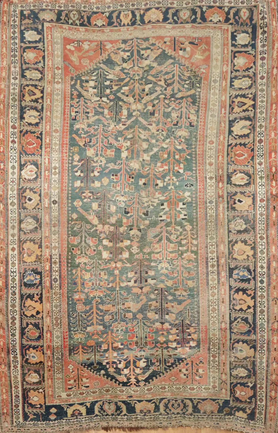 Pre-1900 Antique Vegetable Dye Green Wool Qashqai Persian Area Rug 5x8