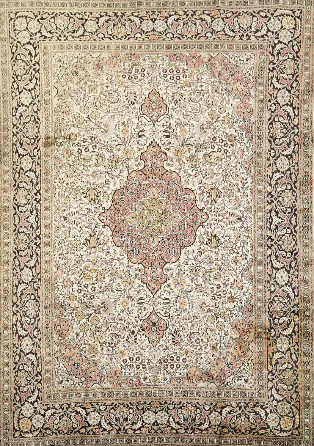 Vintage Silk Floral Kashmir Oriental Area Rug 7x10