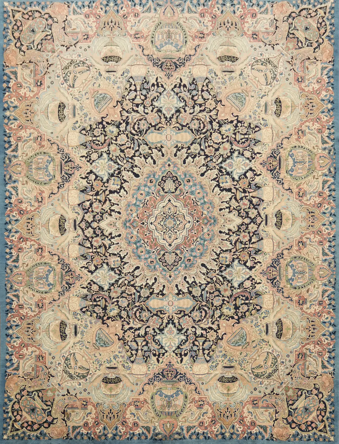 Pictorial Blue Wool Kashmar Persian Area Rug 10x13