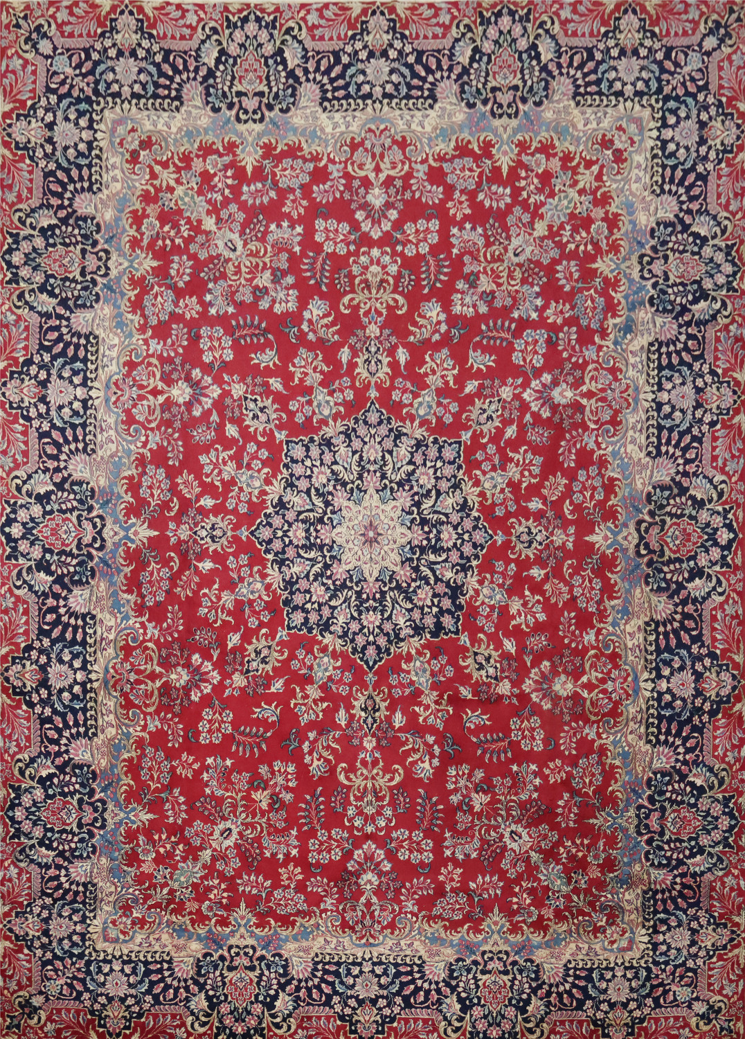 All-Over Floral Red Kerman Large Persian Rug 10x14