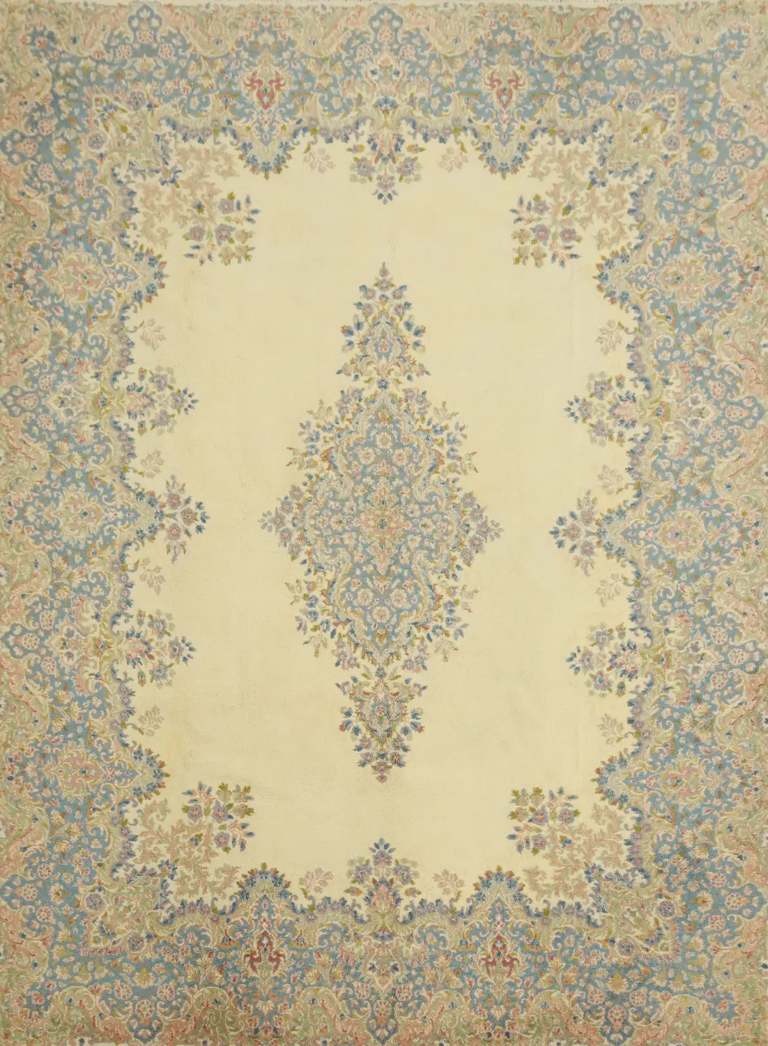 Palace Size Floral Wool Kerman Persian Area Rug 9x12