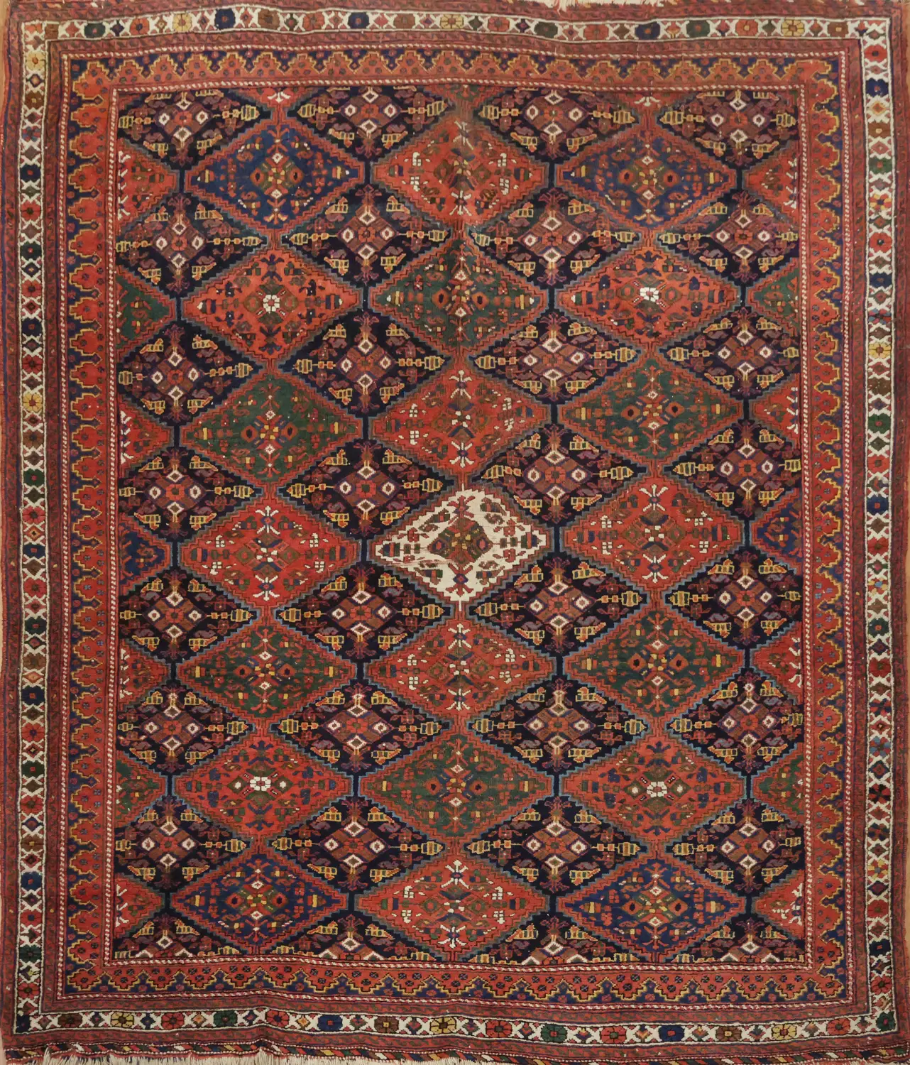 Antique Wool Geometric All Over Afshar Persian Rug 5x6