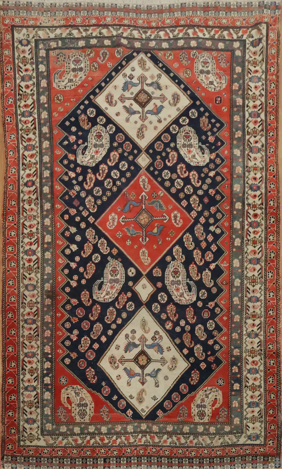 Pre-1900 Antique Afshar Persian Wool  Rug 4x7
