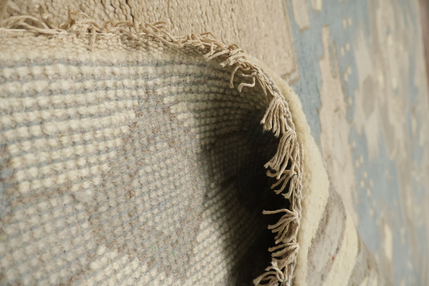 8x10 Oushak Hand-Knotted Wool Rug - Beige and Light Blue