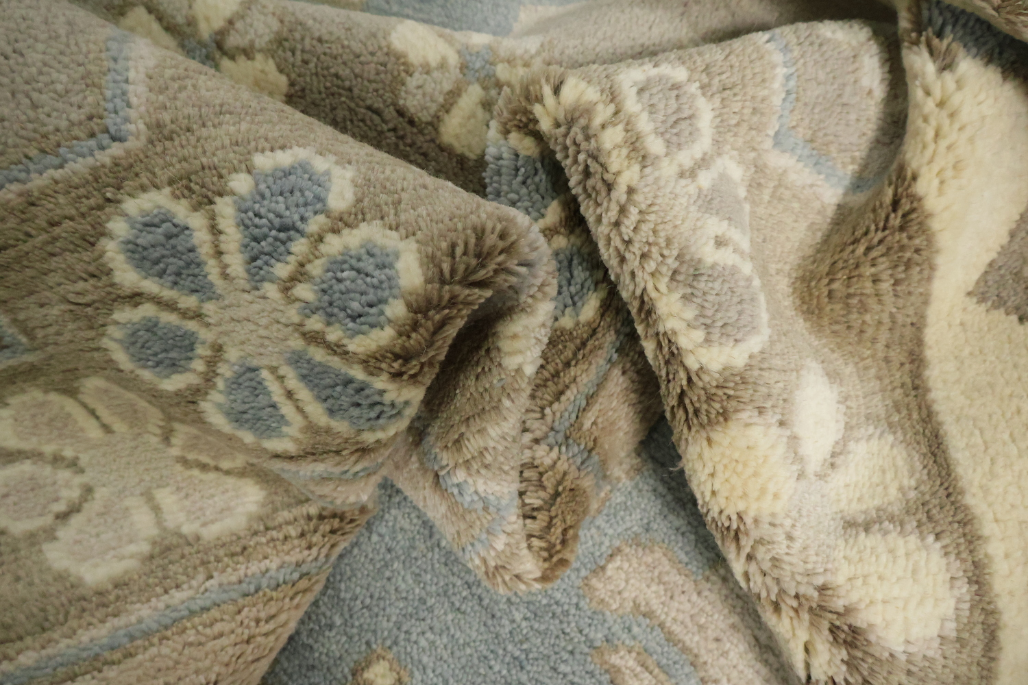 8x10 Oushak Hand-Knotted Wool Rug - Beige and Light Blue