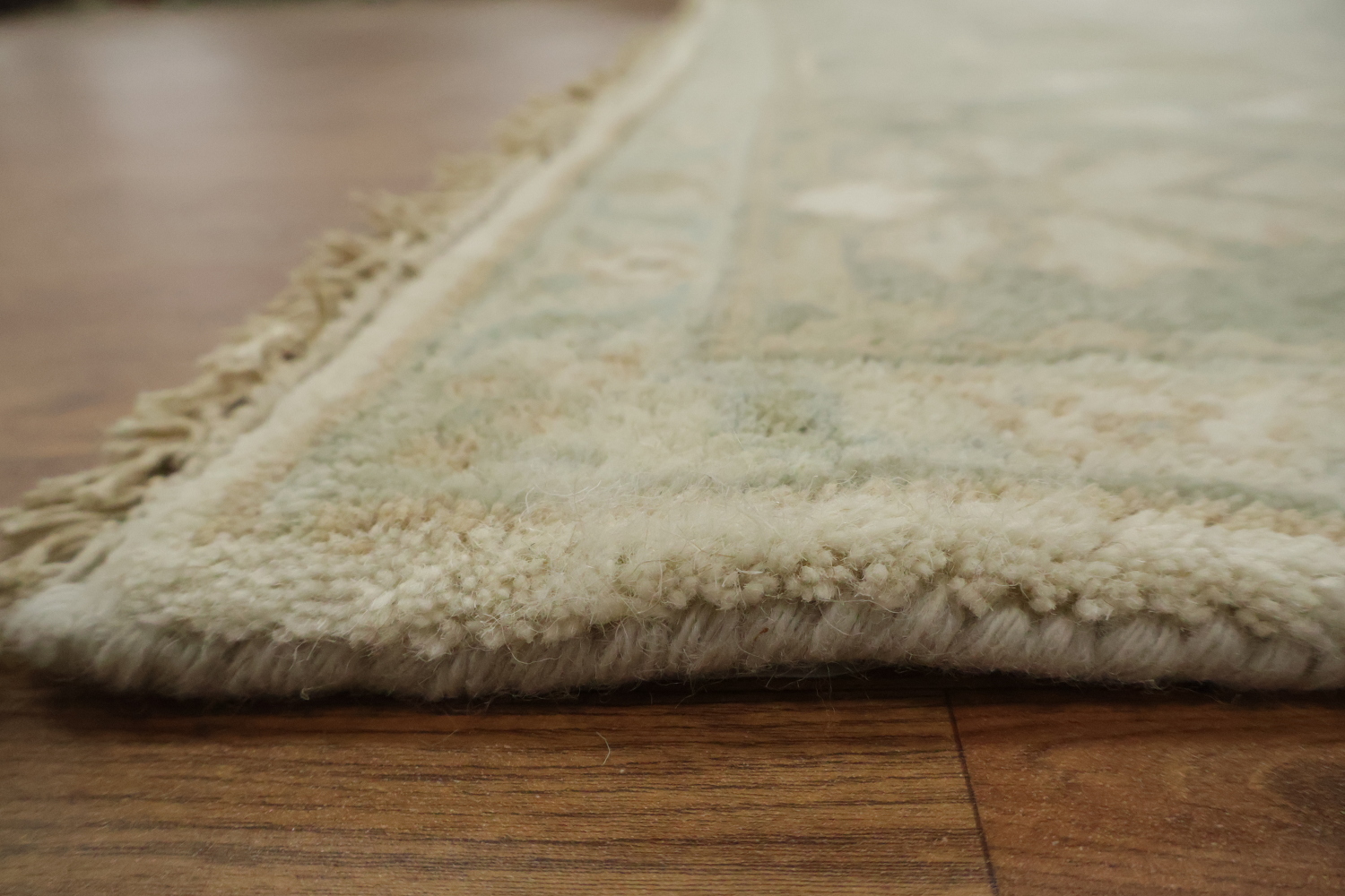 Traditional 8x10 Ivory and Light Green Oushak Hand-Knotted Area Rug