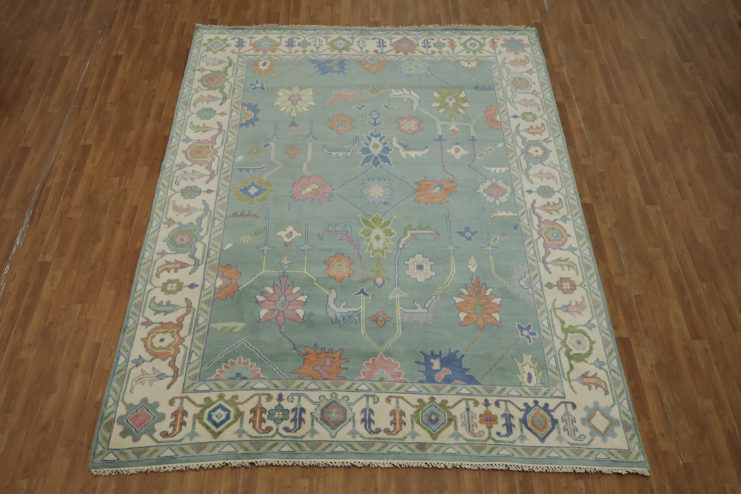 9x12 Traditional Aqua Blue Oushak Rug | Hand-Made Wool Oriental Area Rug
