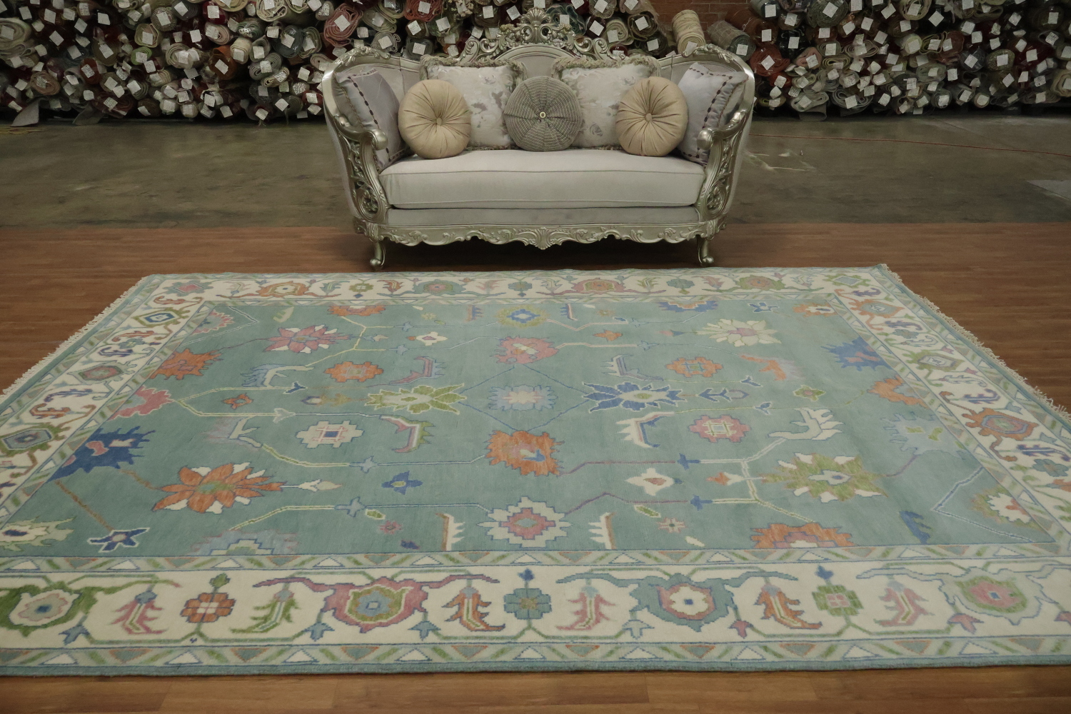 9x12 Traditional Aqua Blue Oushak Rug | Hand-Made Wool Oriental Area Rug