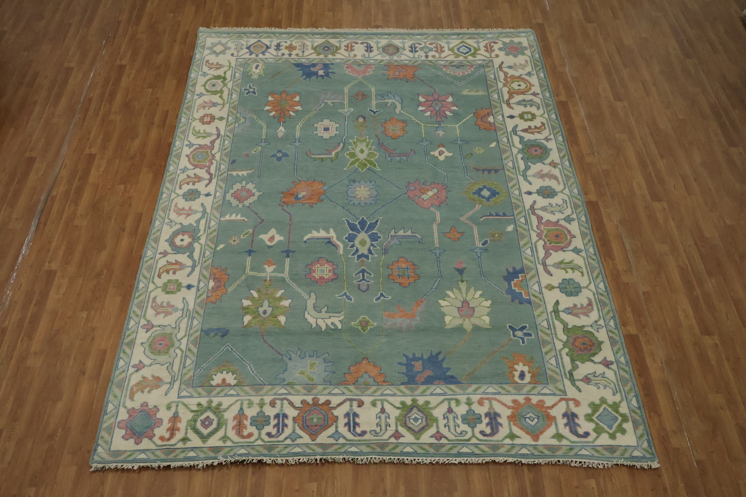 9x12 Traditional Aqua Blue Oushak Rug | Hand-Made Wool Oriental Area Rug