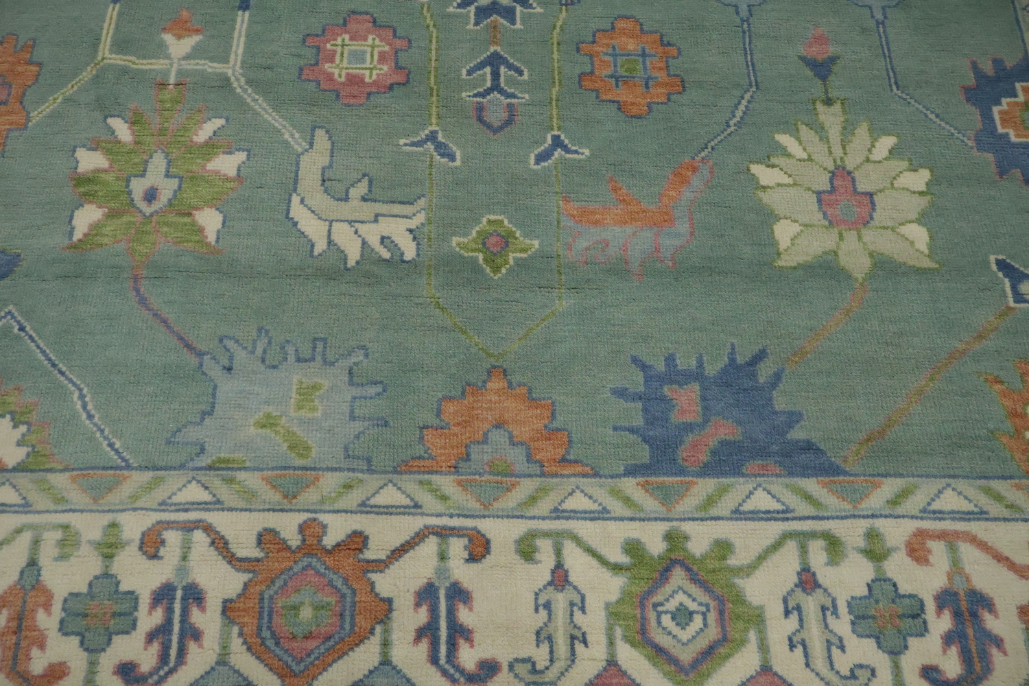 9x12 Traditional Aqua Blue Oushak Rug | Hand-Made Wool Oriental Area Rug