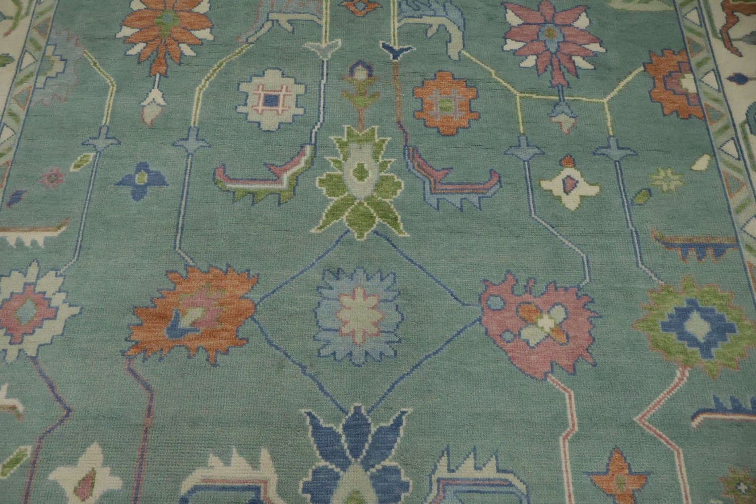9x12 Traditional Aqua Blue Oushak Rug | Hand-Made Wool Oriental Area Rug