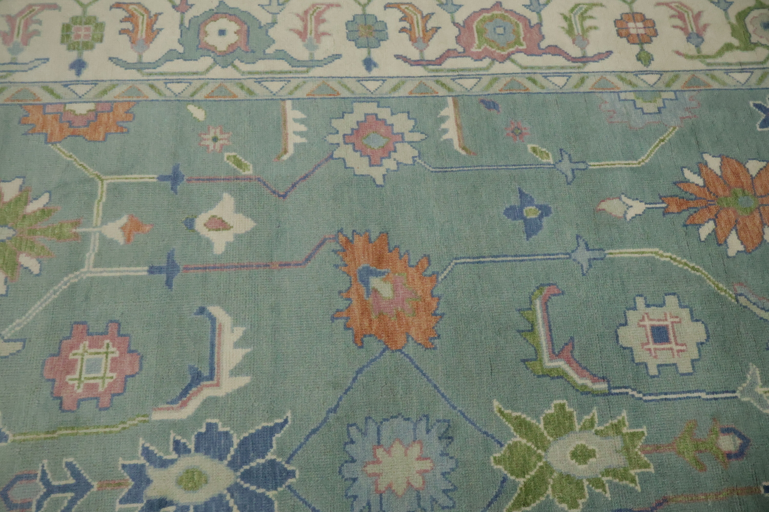 9x12 Traditional Aqua Blue Oushak Rug | Hand-Made Wool Oriental Area Rug