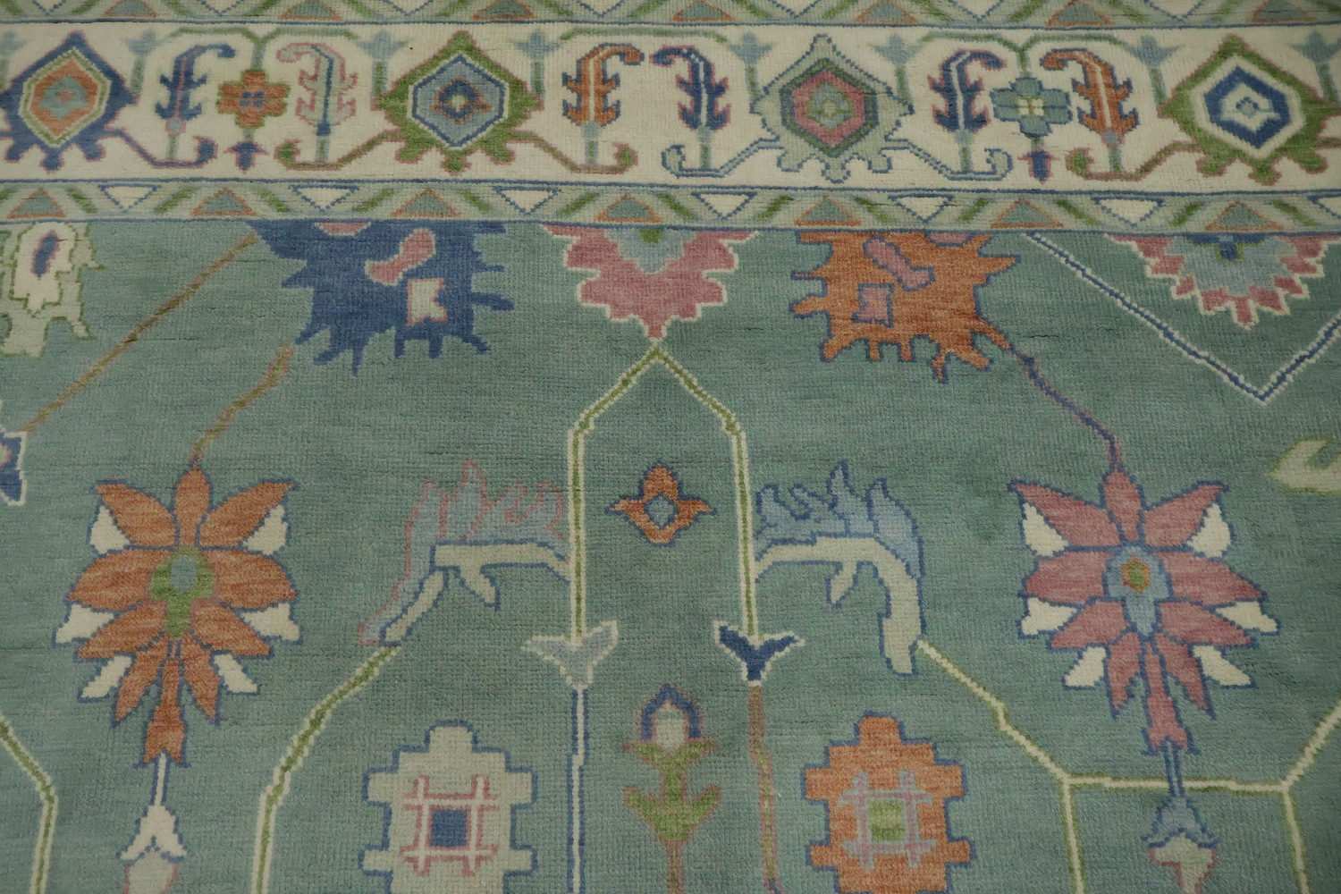 9x12 Traditional Aqua Blue Oushak Rug | Hand-Made Wool Oriental Area Rug