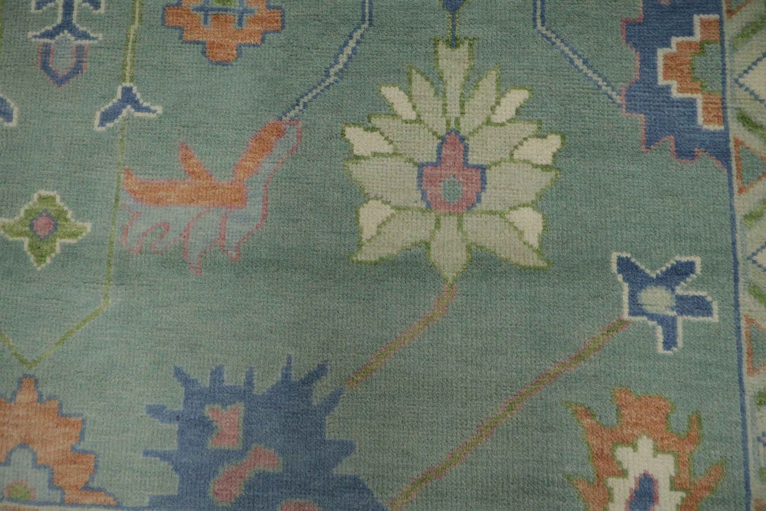 9x12 Traditional Aqua Blue Oushak Rug | Hand-Made Wool Oriental Area Rug