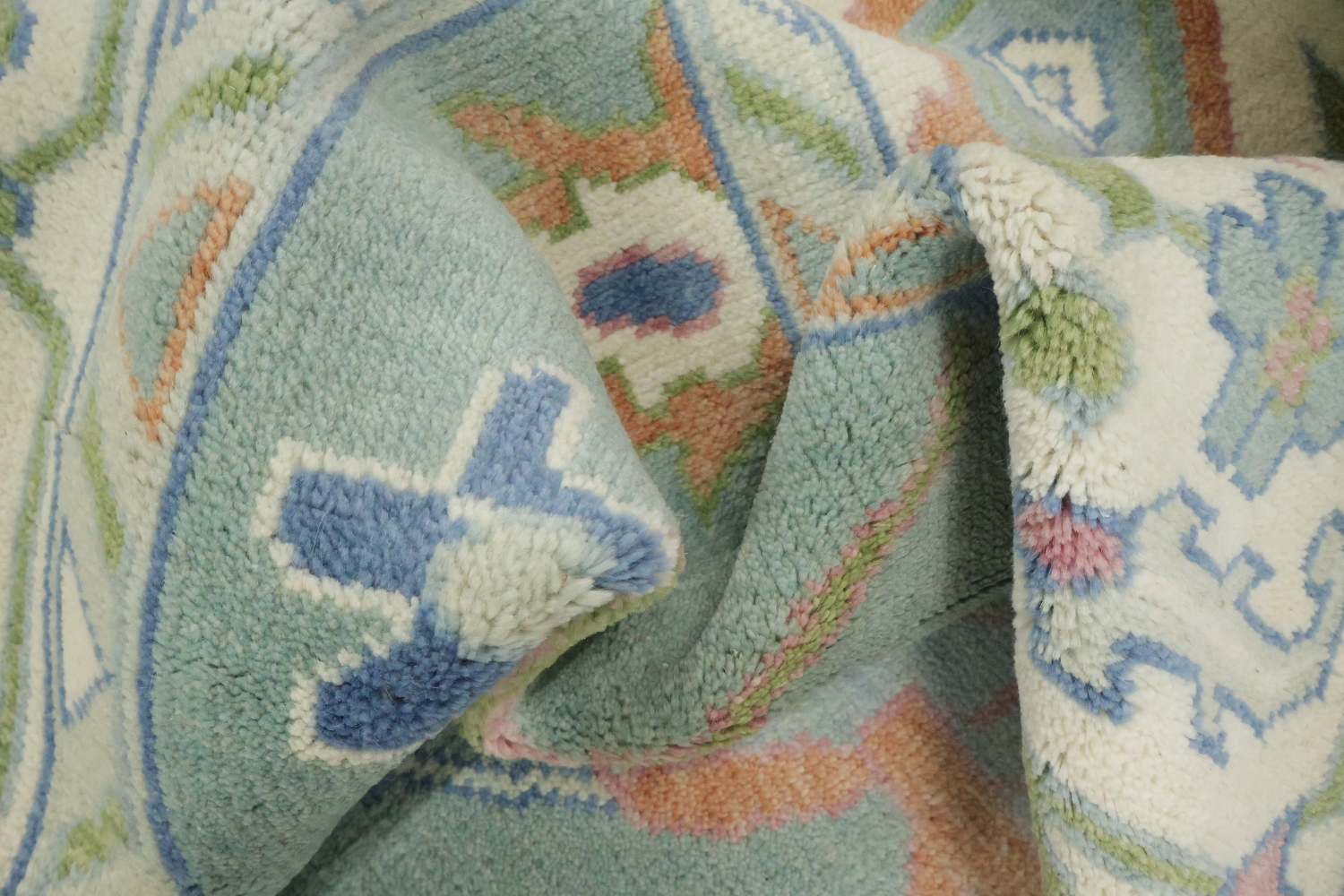 9x12 Traditional Aqua Blue Oushak Rug | Hand-Made Wool Oriental Area Rug