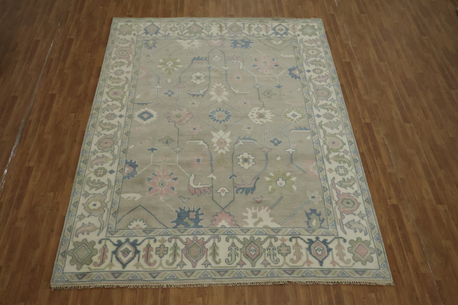 9x12 Oushak Wool Rug | Muted Green & Ivory Traditional Area Rug