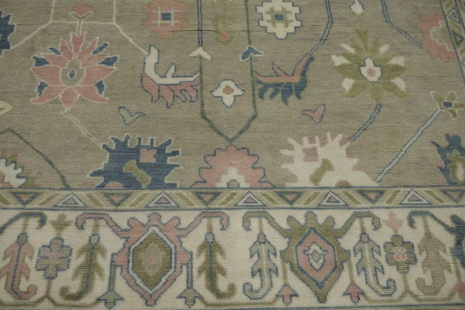 9x12 Oushak Wool Rug | Muted Green & Ivory Traditional Area Rug