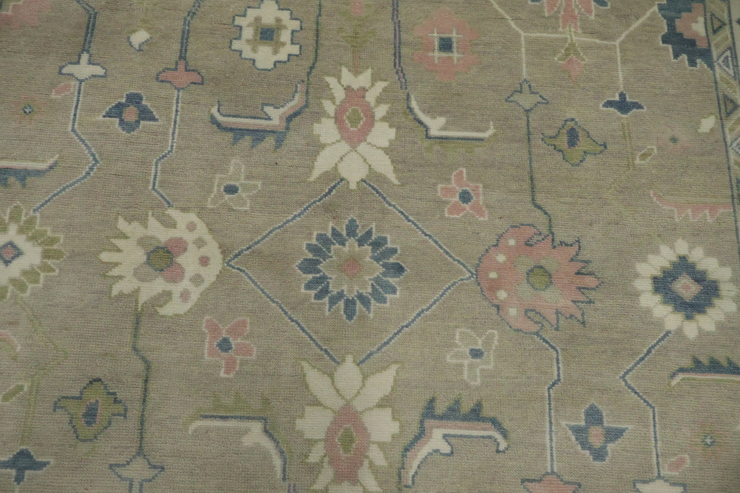 9x12 Oushak Wool Rug | Muted Green & Ivory Traditional Area Rug