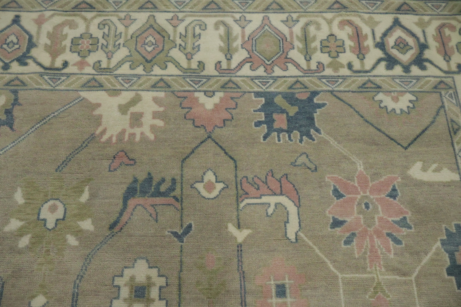 9x12 Oushak Wool Rug | Muted Green & Ivory Traditional Area Rug