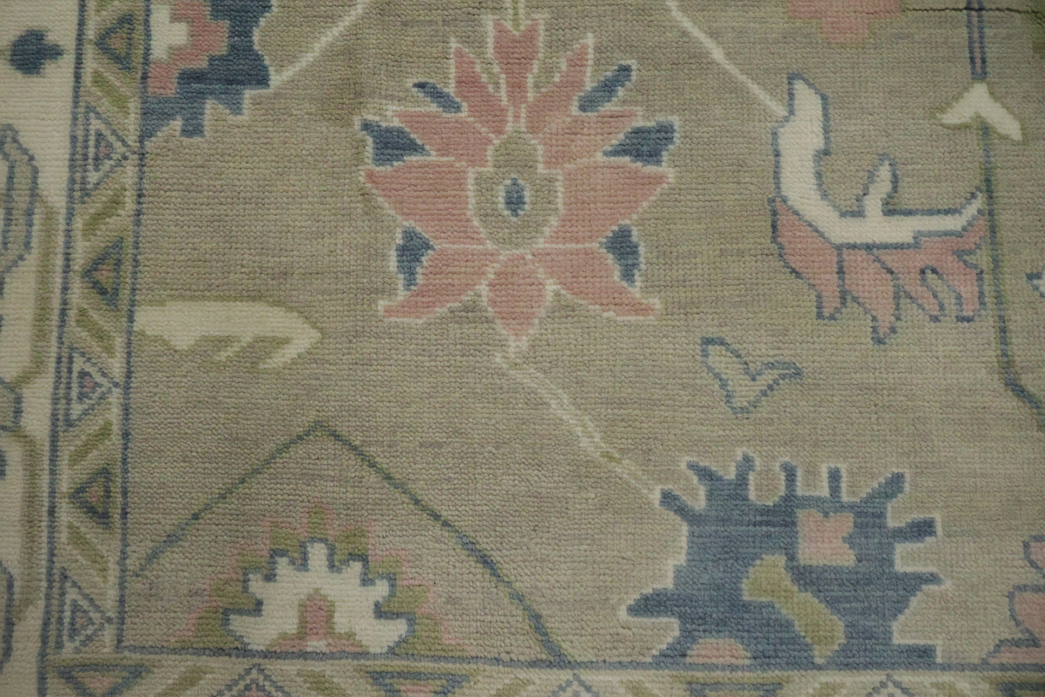 9x12 Oushak Wool Rug | Muted Green & Ivory Traditional Area Rug