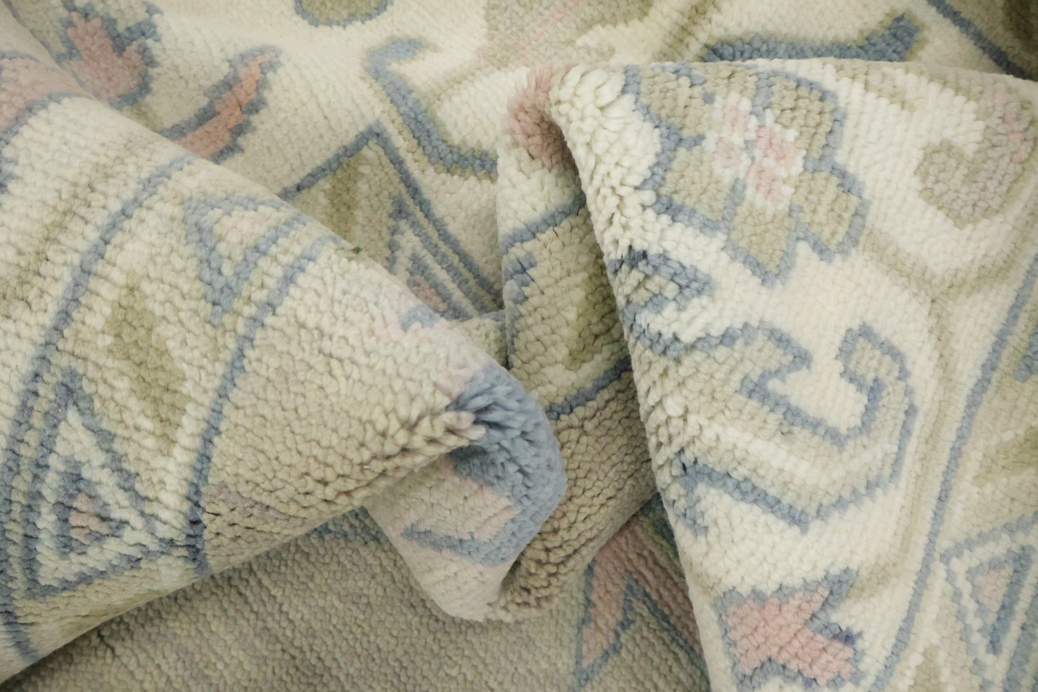 9x12 Oushak Wool Rug | Muted Green & Ivory Traditional Area Rug