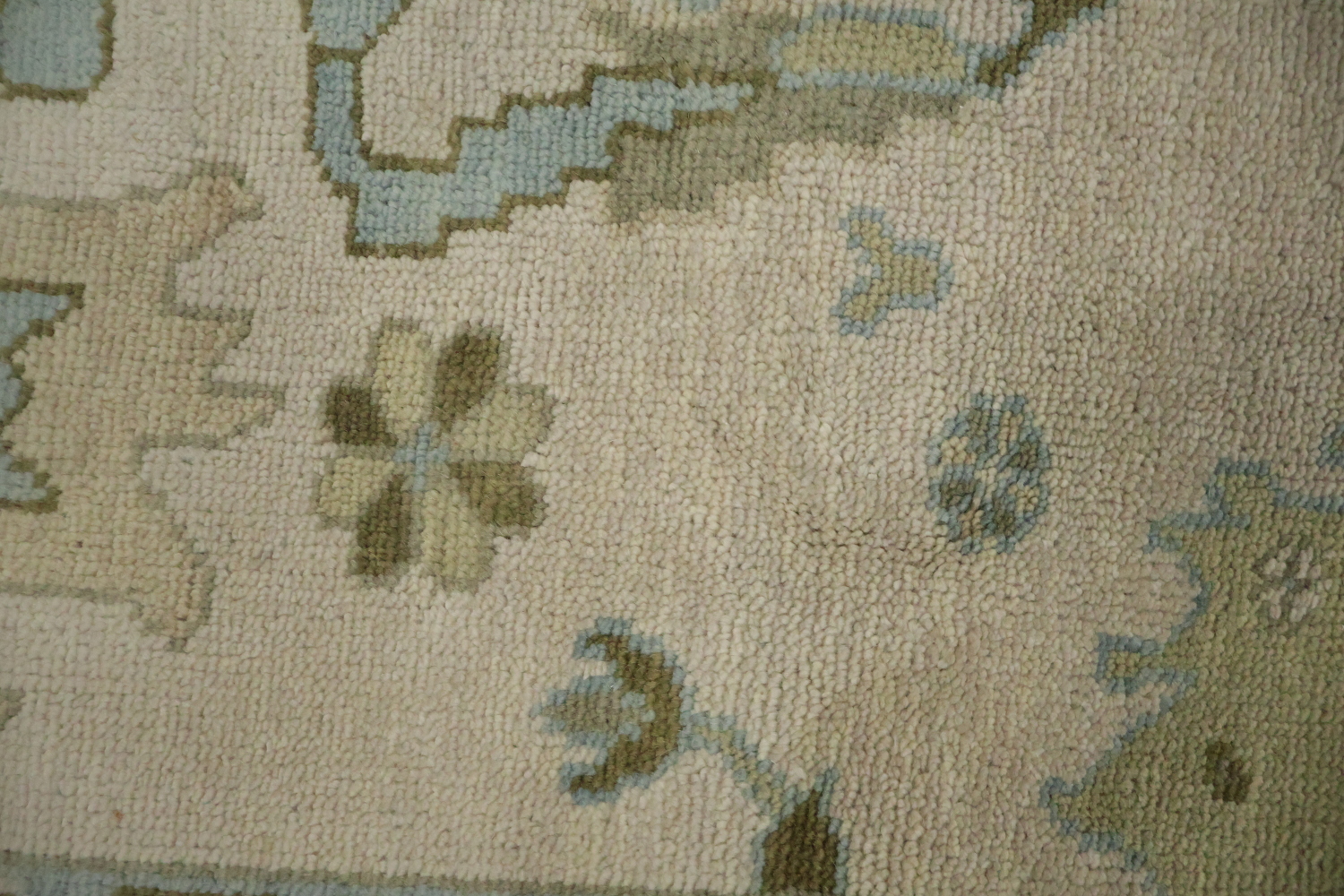Traditional Al-Over Beige and Blue Oushak Hand Made Wool Rug 9x12