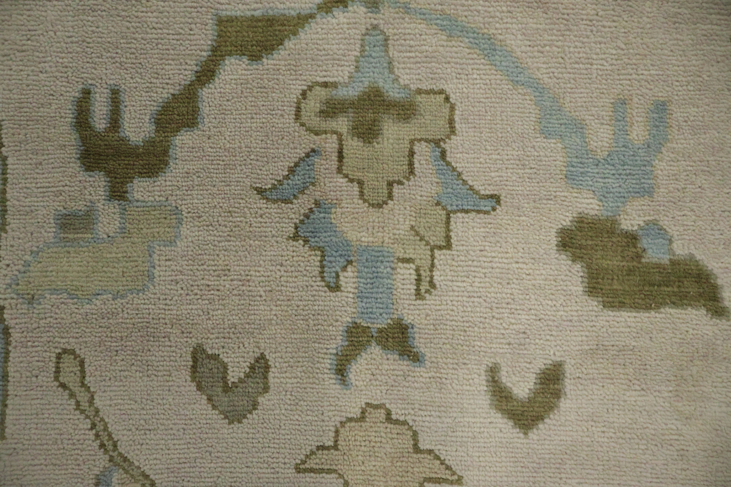 Traditional Al-Over Beige and Blue Oushak Hand Made Wool Rug 9x12