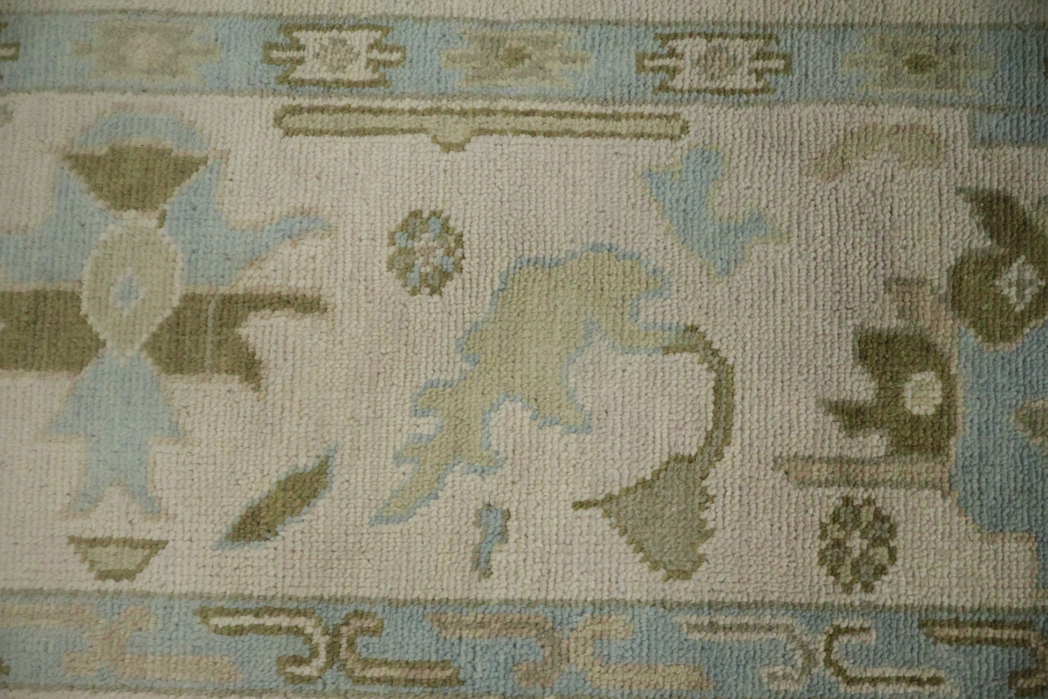 Traditional Al-Over Beige and Blue Oushak Hand Made Wool Rug 9x12