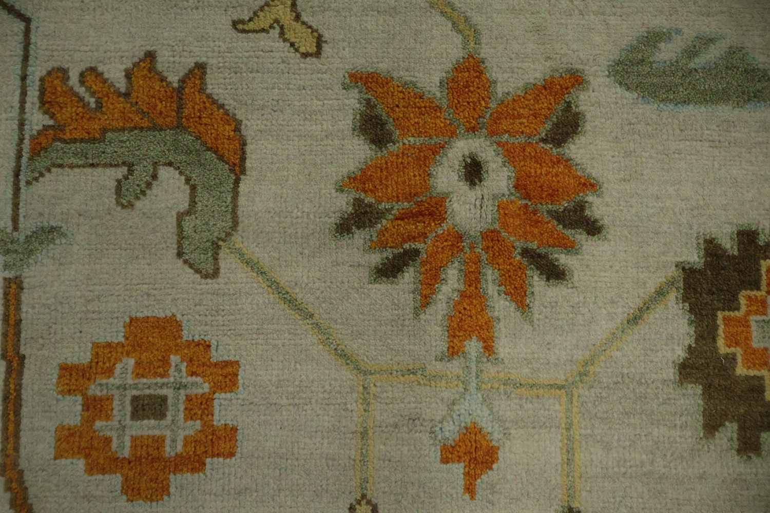 Traditional Oushak Hand Made Ivory and Orange Wool Rug 9x12 ft