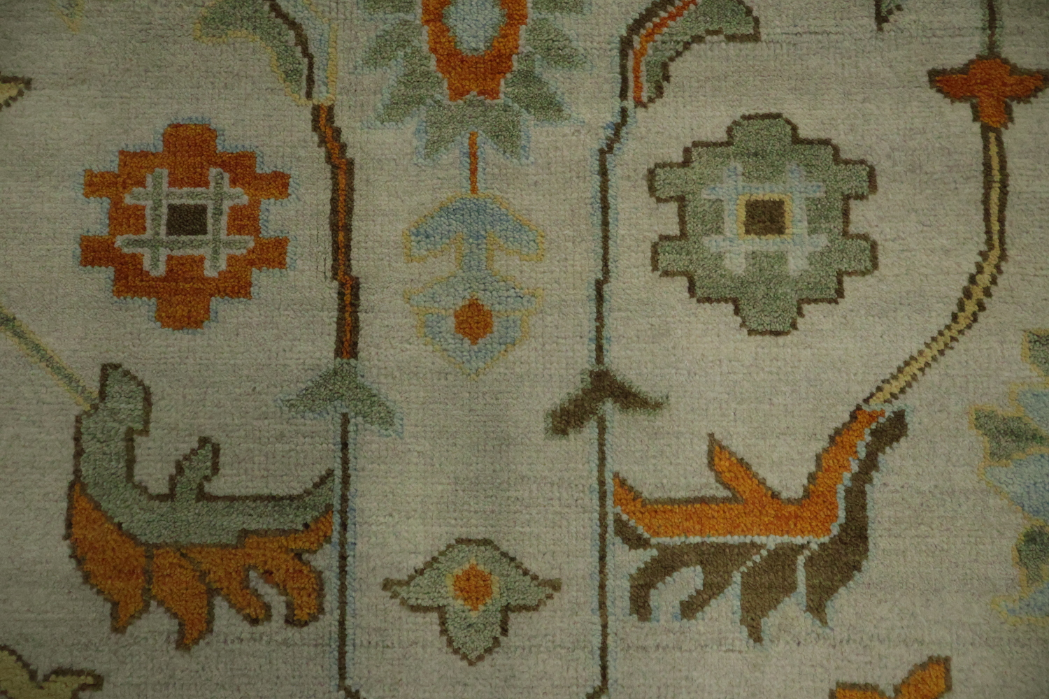 Traditional Oushak Hand Made Ivory and Orange Wool Rug 9x12 ft