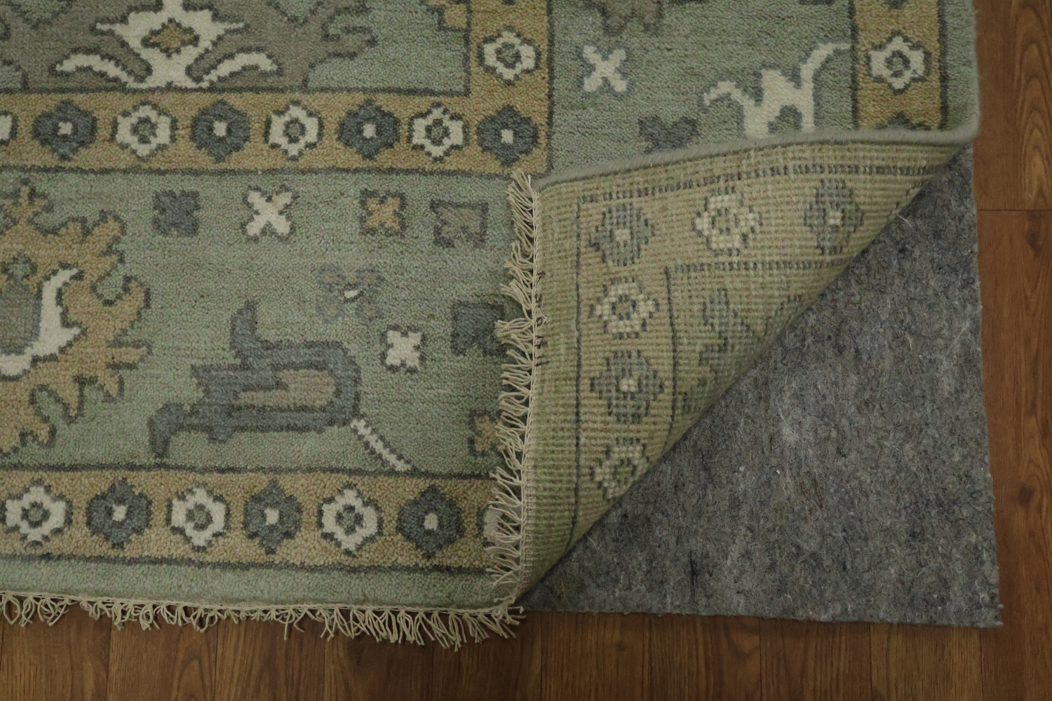 All-Over Floral Green Oushak Hand-Knotted Wool Area Rug 9x12