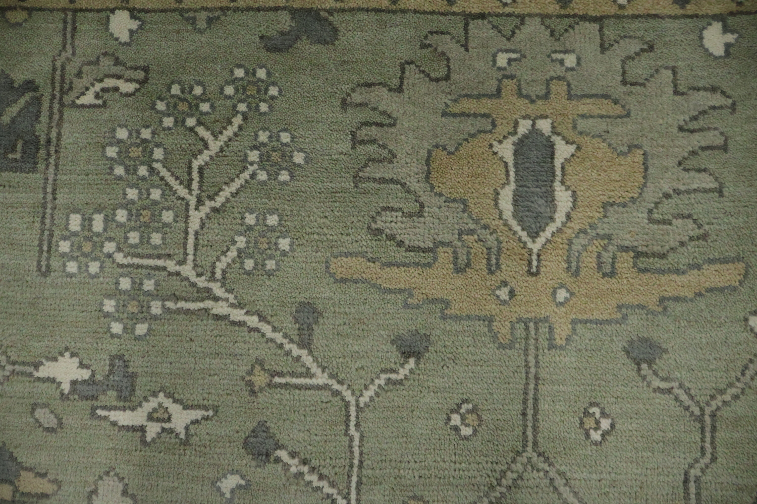 All-Over Floral Green Oushak Hand-Knotted Wool Area Rug 9x12