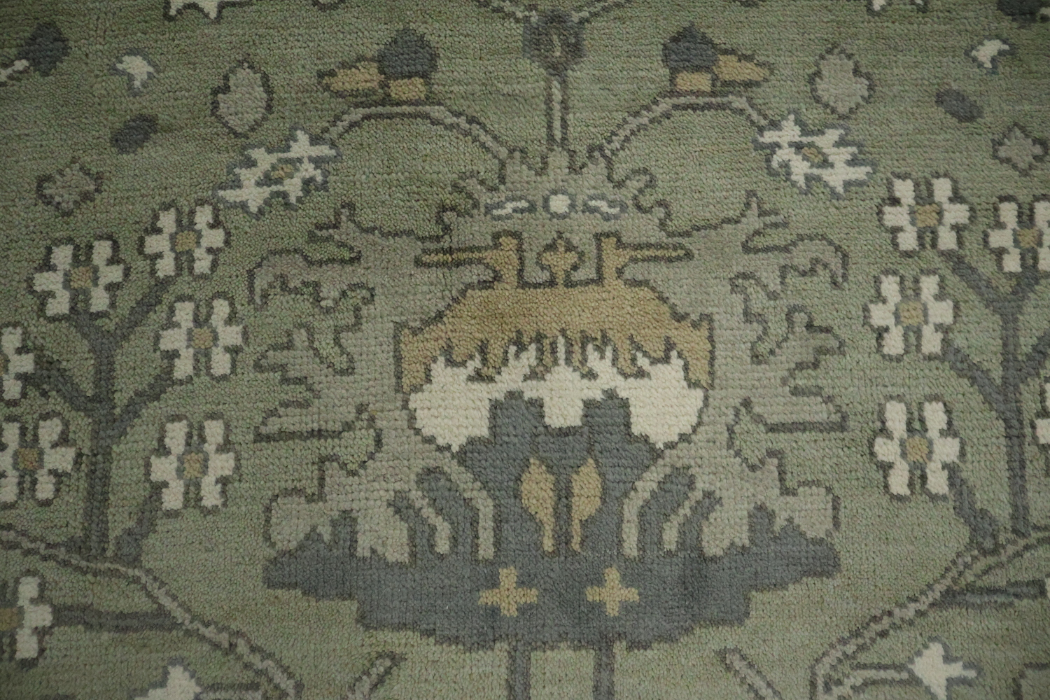 All-Over Floral Green Oushak Hand-Knotted Wool Area Rug 9x12