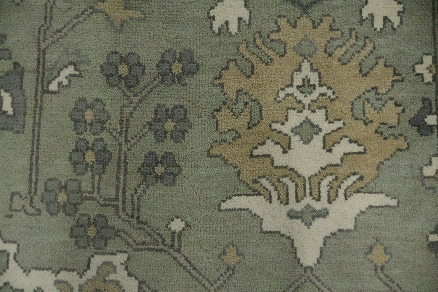 All-Over Floral Green Oushak Hand-Knotted Wool Area Rug 9x12