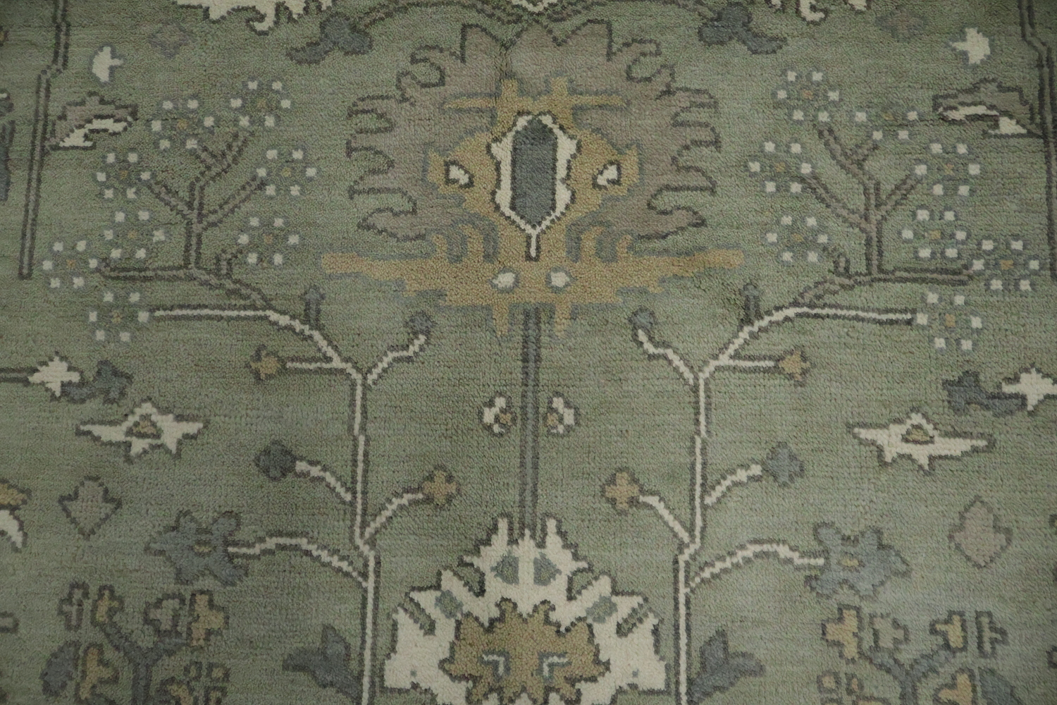 All-Over Floral Green Oushak Hand-Knotted Wool Area Rug 9x12