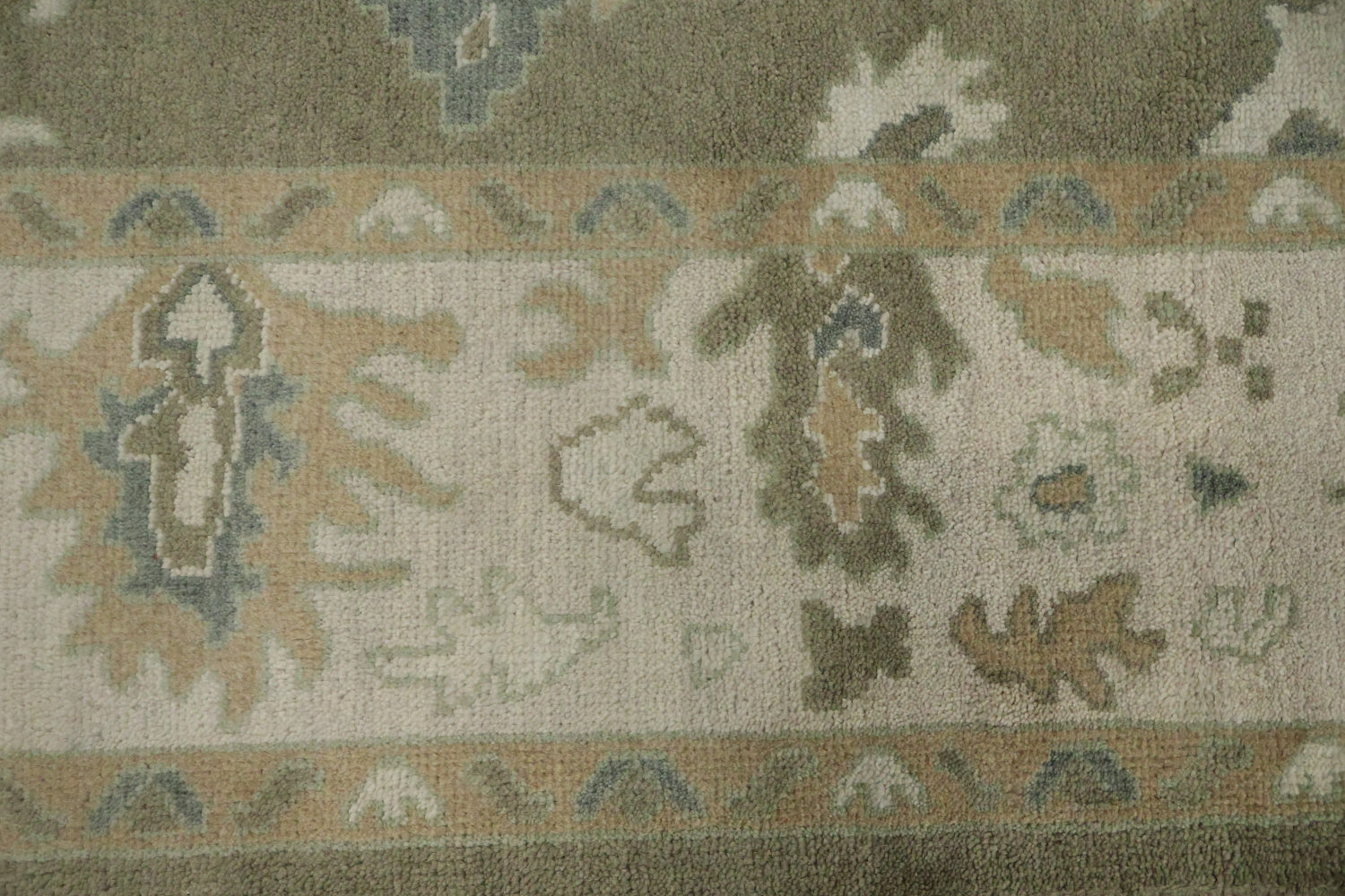 Traditional Sage Green & Ivory Hand-Knotted Oushak Wool Rug 9'x12'