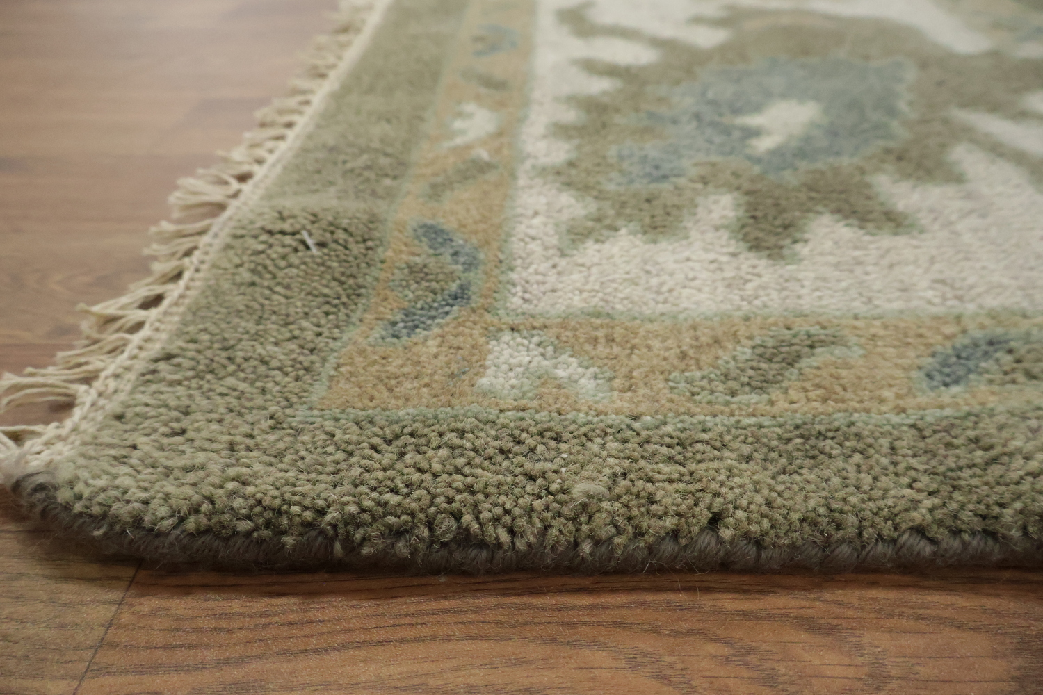 Traditional Sage Green & Ivory Hand-Knotted Oushak Wool Rug 9'x12'