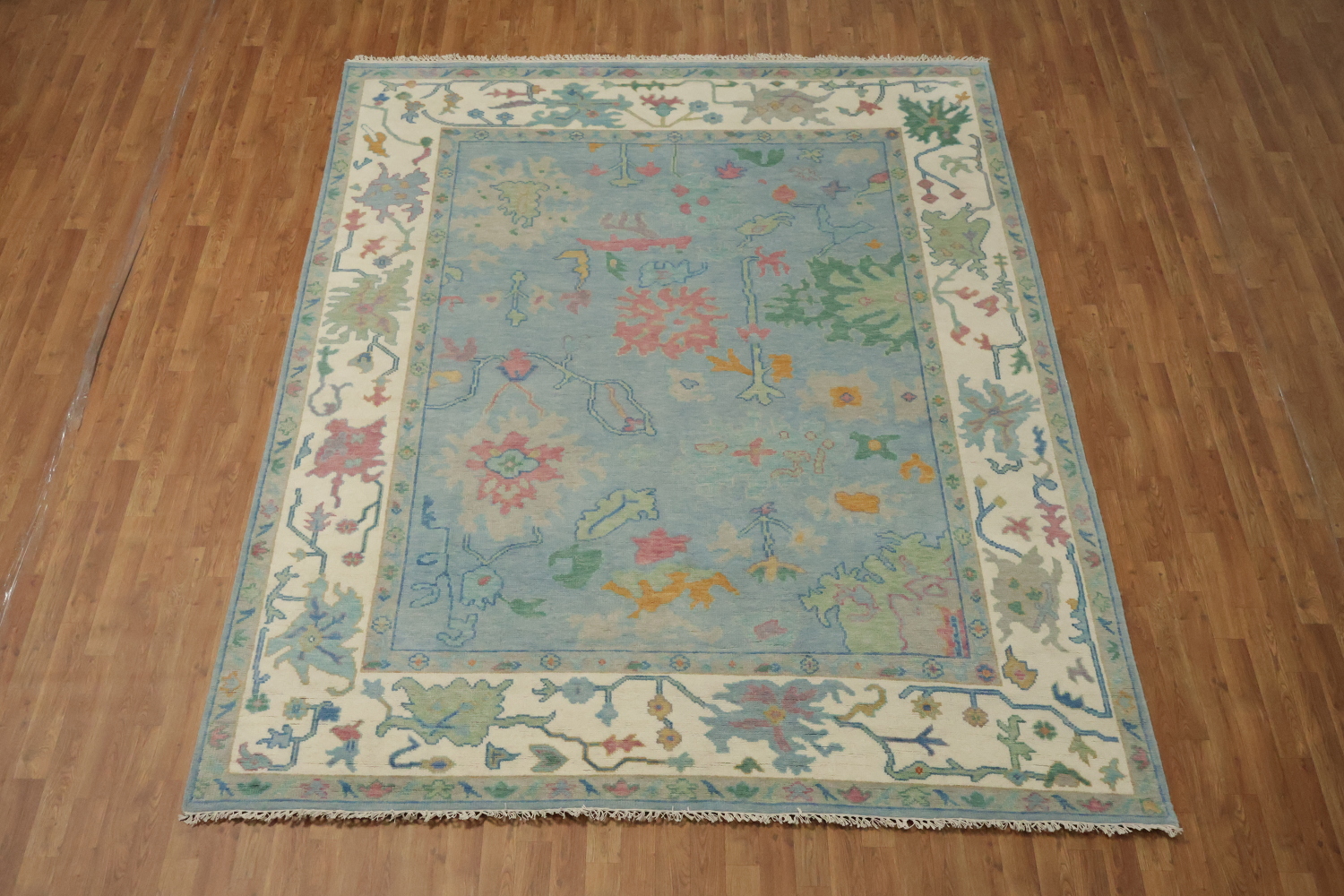 Luxury Blue Hand-Knotted Wool Area Rug with Intricate Floral Designs 8x10 ft