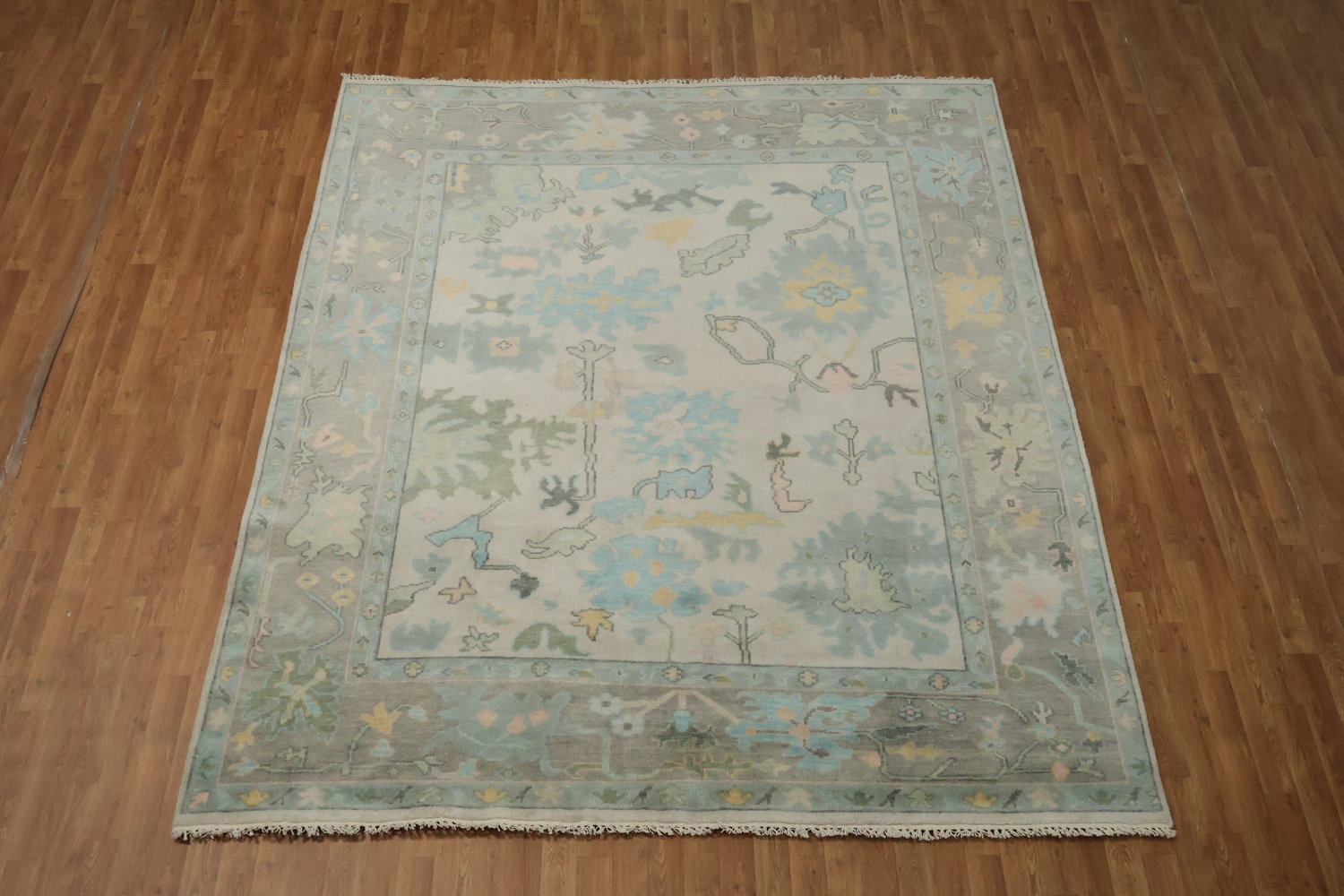 Elegant Pastel Muted Peach Oushak Wool Area Rug 8' x 10'