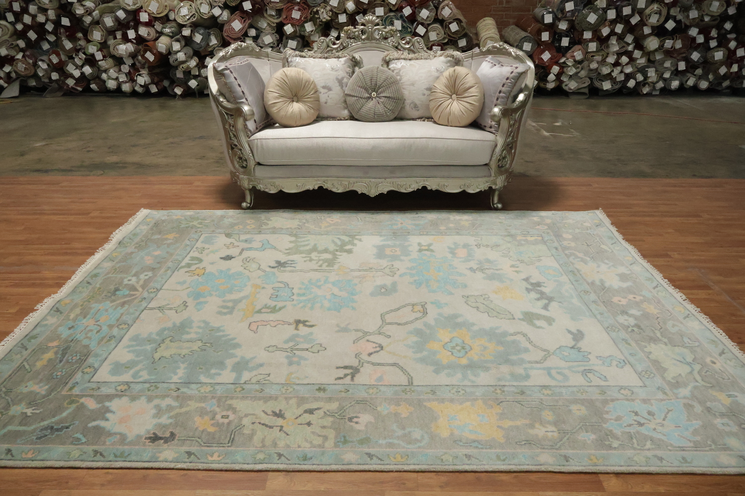 Elegant Pastel Muted Peach Oushak Wool Area Rug 8' x 10'