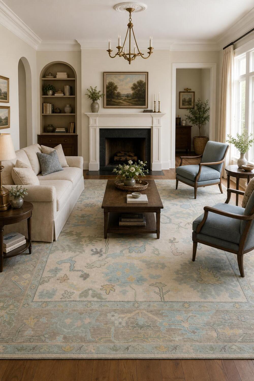 Elegant Pastel Muted Peach Oushak Wool Area Rug 8' x 10'