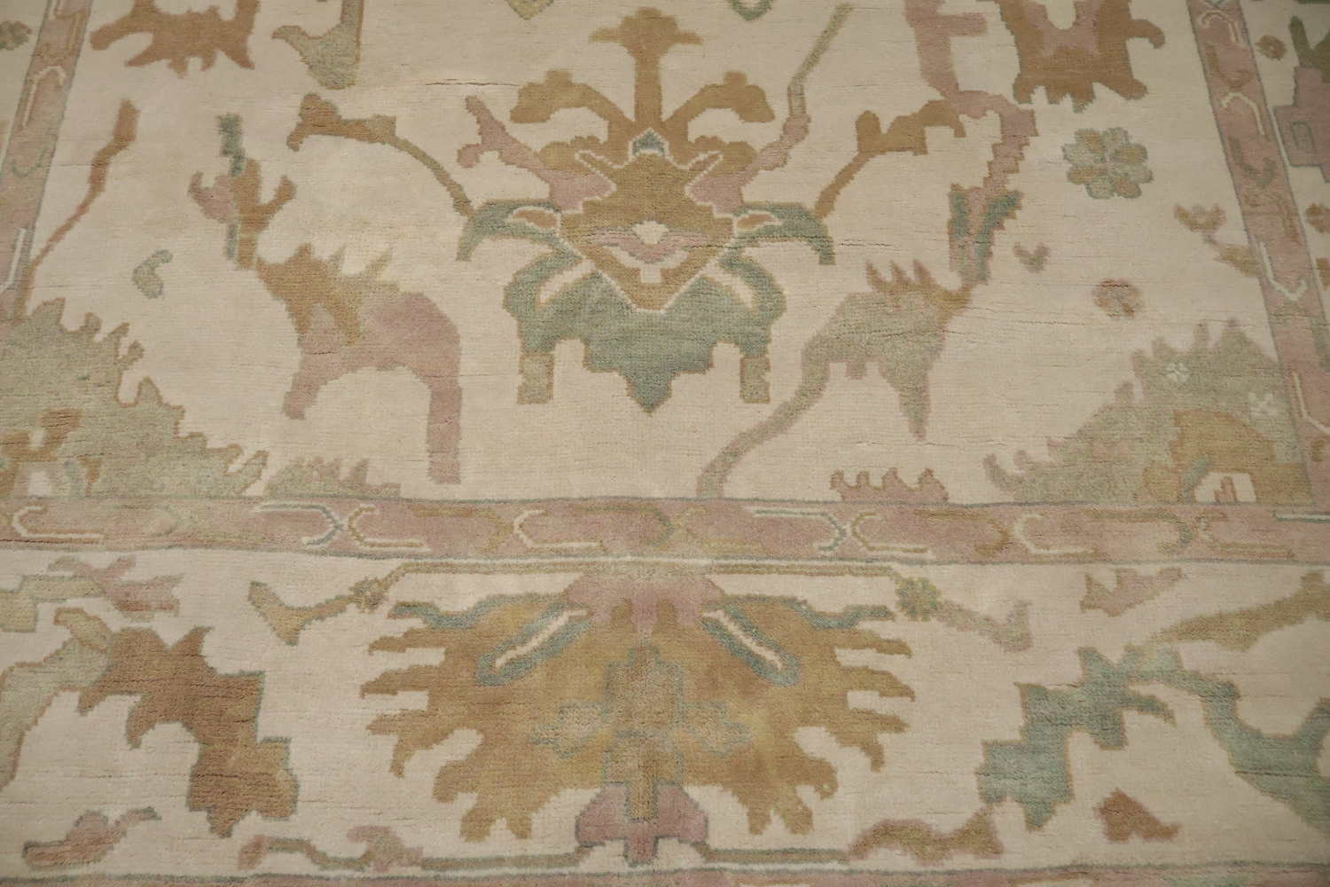 Beige Neutral Toned Oushak Indian Rug with Traditional Designs 9' x 12'