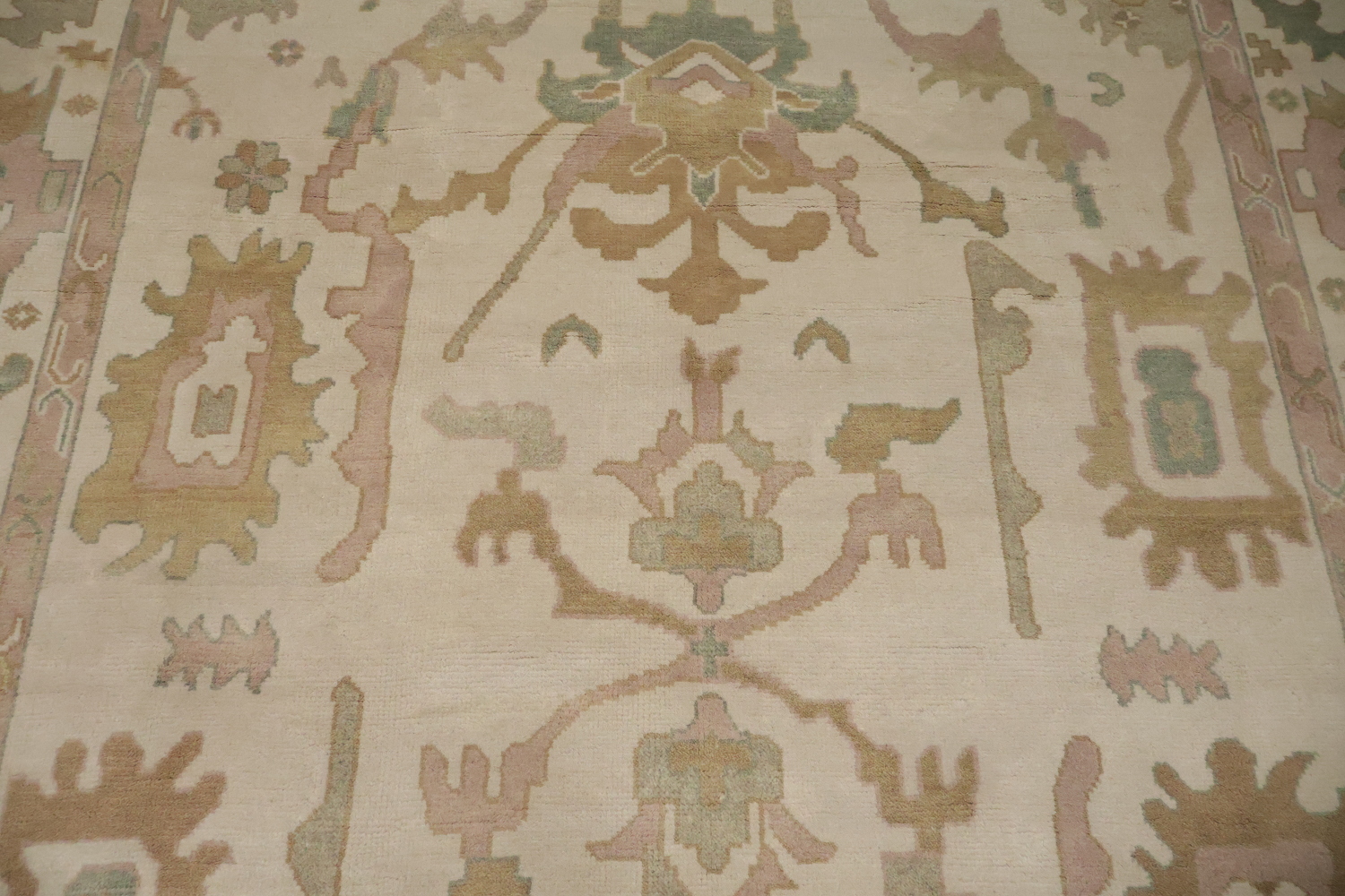 Beige Neutral Toned Oushak Indian Rug with Traditional Designs 9' x 12'