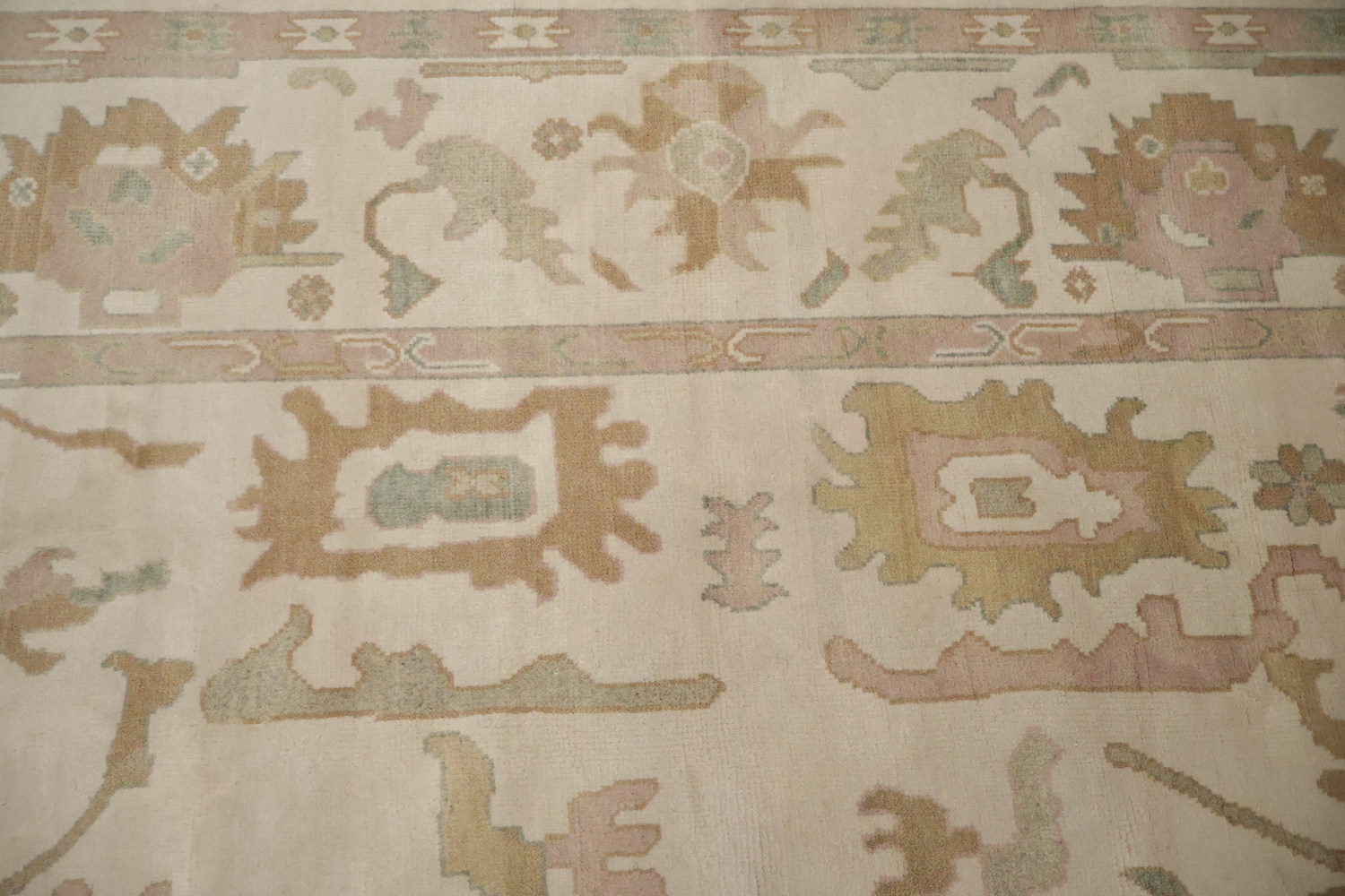 Beige Neutral Toned Oushak Indian Rug with Traditional Designs 9' x 12'