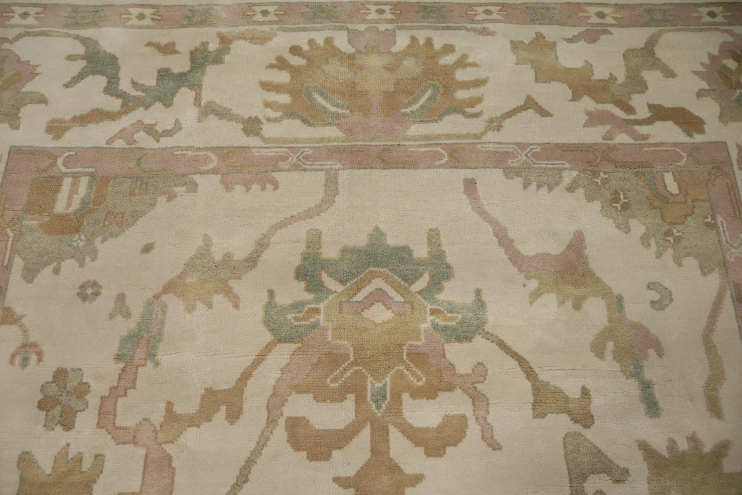 Beige Neutral Toned Oushak Indian Rug with Traditional Designs 9' x 12'