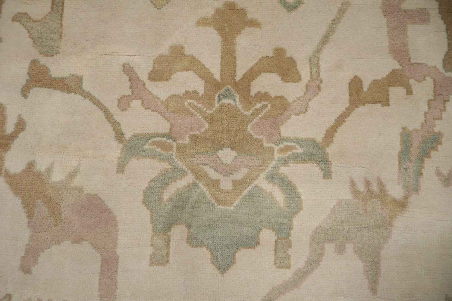 Beige Neutral Toned Oushak Indian Rug with Traditional Designs 9' x 12'