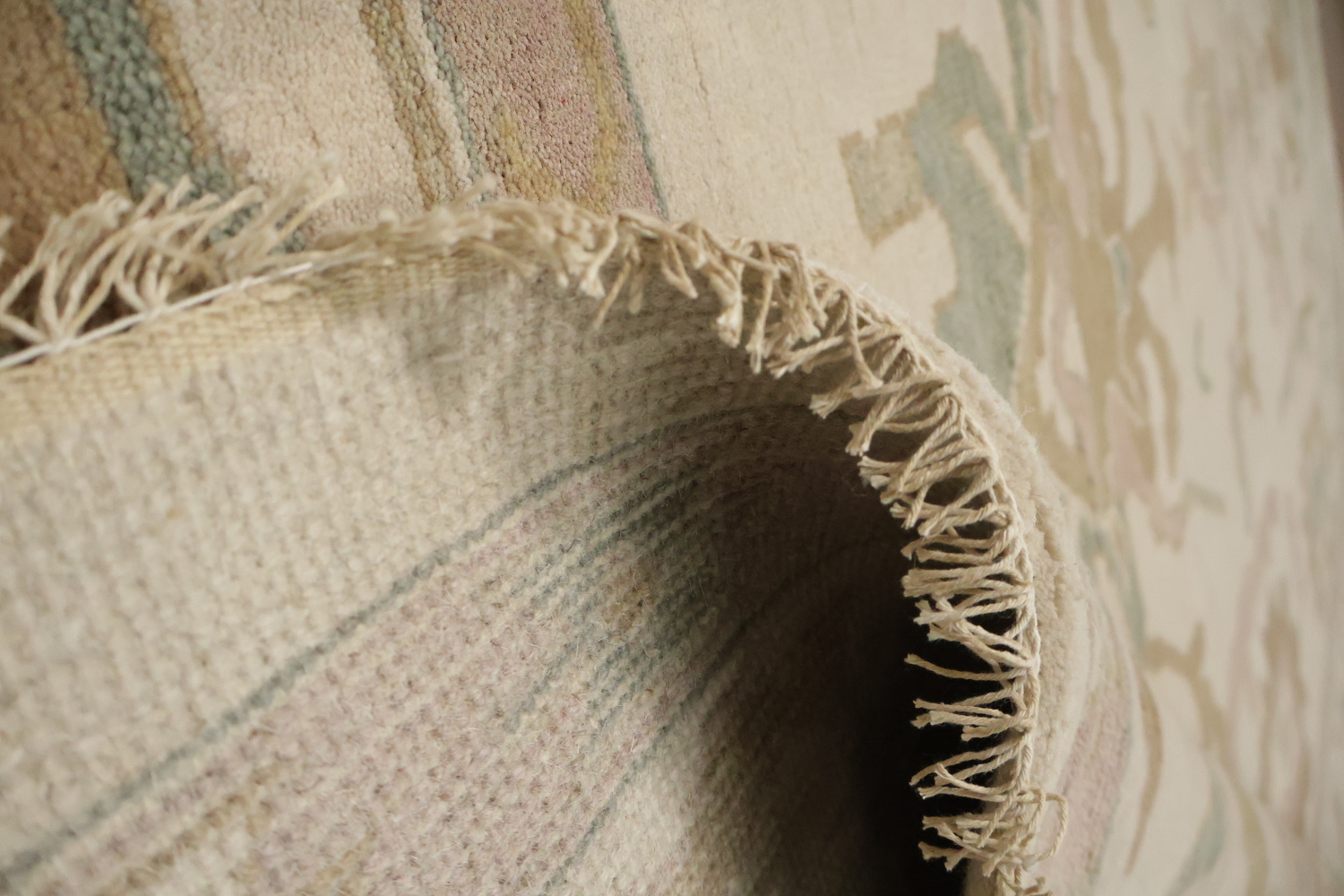 Beige Neutral Toned Oushak Indian Rug with Traditional Designs 9' x 12'